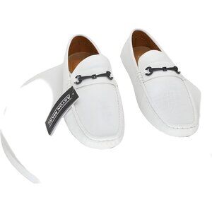 Aston Marc men's bit driving loafers white leather slip-on casual shoes 11M